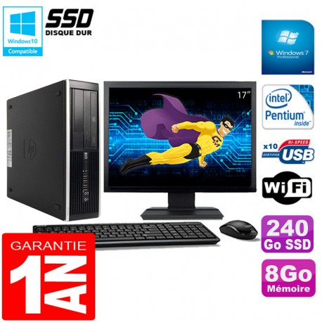 PC HP Compaq Pro 6300 SFF G630 RAM 8Go 240Go SSD Graveur DVD Wifi W7 Ecran 17"