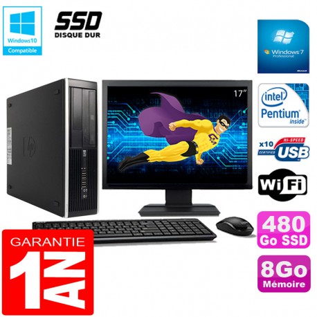 PC HP Compaq Pro 6300 SFF G630 RAM 8Go 480Go SSD Graveur DVD Wifi W7 Ecran 17"