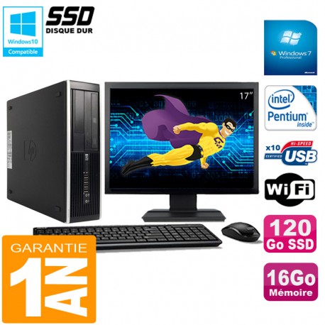 PC HP Compaq Pro 6300 SFF G630 RAM 16Go 120Go SSD Graveur DVD Wifi W7 Ecran 17"