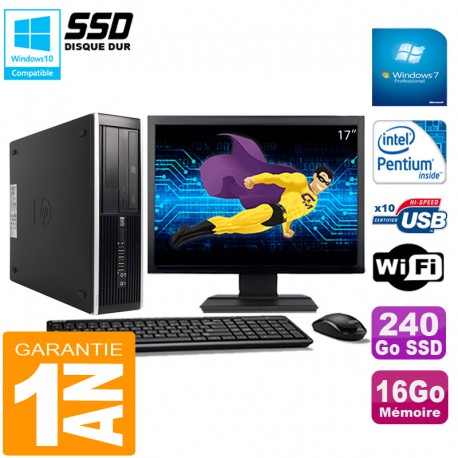 PC HP Compaq Pro 6300 SFF G630 RAM 16Go 240Go SSD Graveur DVD Wifi W7 Ecran 17"