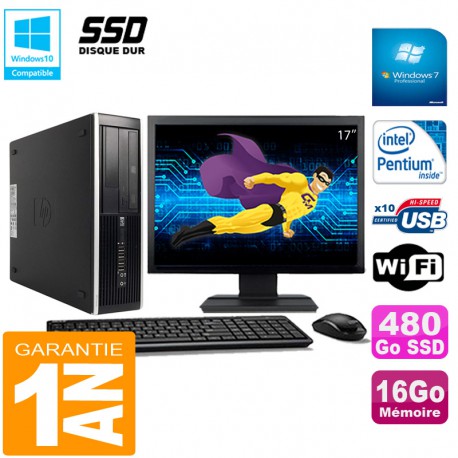 PC HP Compaq Pro 6300 SFF G630 RAM 16Go 480Go SSD Graveur DVD Wifi W7 Ecran 17"