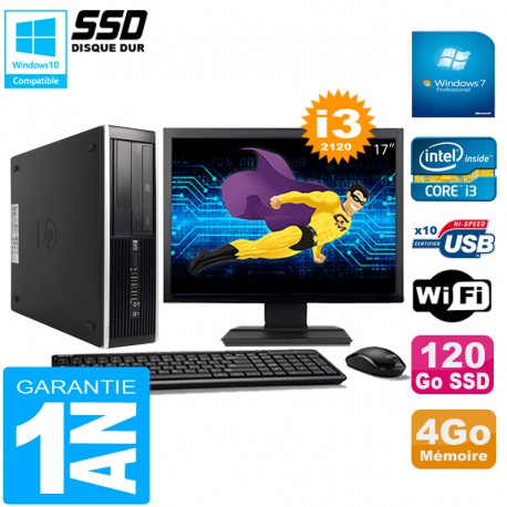 PC HP Compaq Pro 6300 SFF I3-2120 4Go 120Go SSD Graveur DVD Wifi W7 Ecran 17"