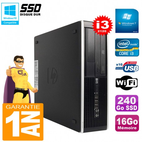 PC HP Compaq Pro 6300 SFF I3-2120 RAM 16Go Disque 240Go SSD Graveur DVD Wifi W7