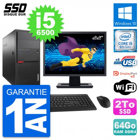 PC Tour Lenovo M800 Ecran 22" Intel i5-6500 RAM 64Go SSD 2To Windows 10 Wifi