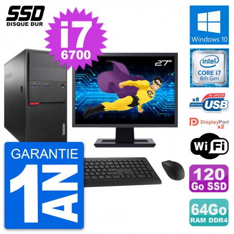 PC Tour Lenovo M800 Ecran 27" Intel i7-6700 RAM 64Go SSD 120Go Windows 10 Wifi