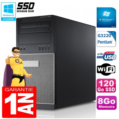 PC Tour DELL 9020 Intel G3220 Ram 8Go Disque 120 Go SSD Graveur DVD Wifi W7