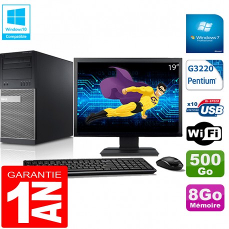 PC Tour DELL 9020 Intel G3220 Ram 8Go Disque 500 Go Wifi W7 Ecran 19"