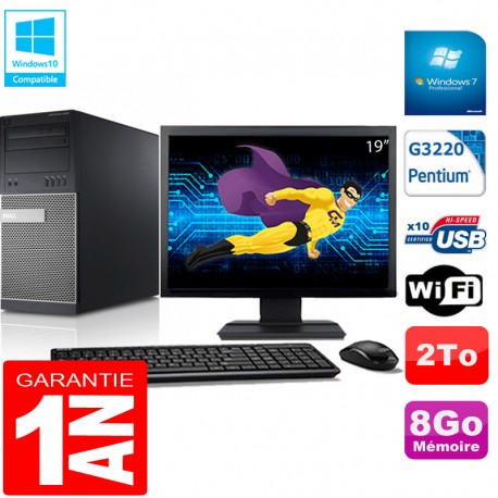 PC Tour DELL 9020 Intel G3220 Ram 8Go Disque 2 To Wifi W7 Ecran 19"