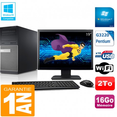 PC Tour DELL 9020 Intel G3220 Ram 16Go Disque 2 To Wifi W7 Ecran 19"