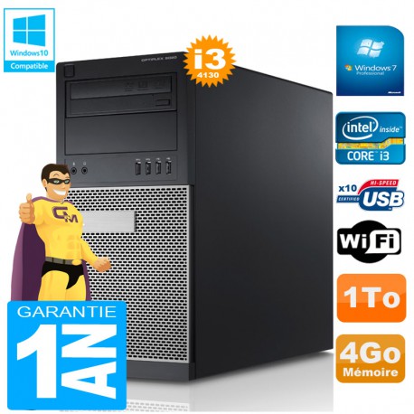 PC Tour DELL 9020 Core I3-4130 Ram 4Go Disque 1 To Graveur DVD Wifi W7