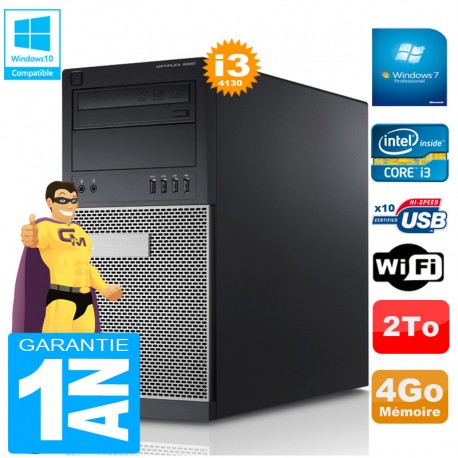 PC Tour DELL 9020 Core I3-4130 Ram 4Go Disque 2 To Graveur DVD Wifi W7