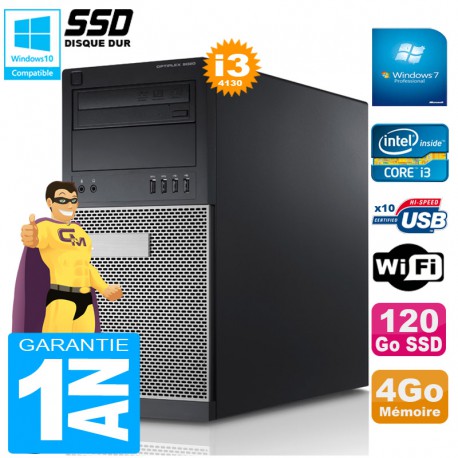 PC Tour DELL 9020 Core I3-4130 Ram 4Go Disque 120 Go SSD Graveur DVD Wifi W7