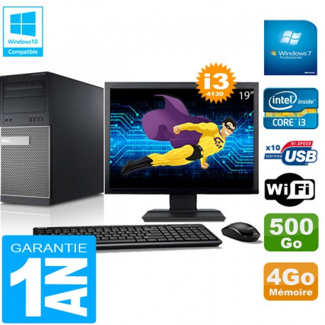 PC Tour DELL 9020 Core I3-4130 Ram 4Go Disque 500 Go Wifi W7 Ecran 19"