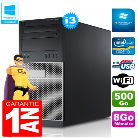 PC Tour DELL 9020 Core I3-4130 Ram 8Go Disque 500 Go Graveur DVD Wifi W7