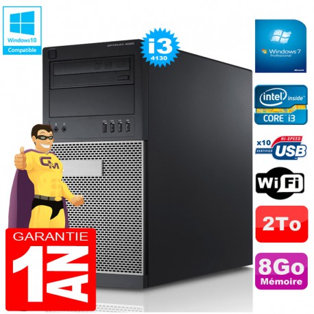 PC Tour DELL 9020 Core I3-4130 Ram 8Go Disque 2 To Graveur DVD Wifi W7