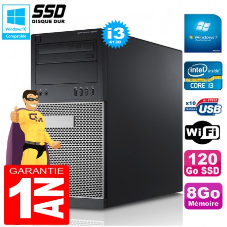 PC Tour DELL 9020 Core I3-4130 Ram 8Go Disque 120 Go SSD Graveur DVD Wifi W7