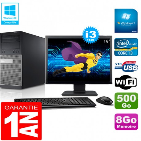 PC Tour DELL 9020 Core I3-4130 Ram 8Go Disque 500 Go Wifi W7 Ecran 19"