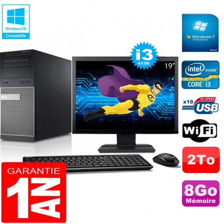 PC Tour DELL 9020 Core I3-4130 Ram 8Go Disque 2 To Wifi W7 Ecran 19"