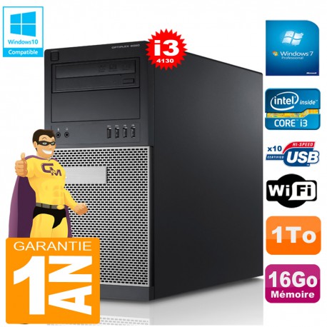 PC Tour DELL 9020 Core I3-4130 Ram 16Go Disque 1 To Graveur DVD Wifi W7