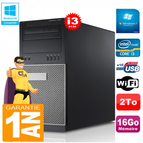 PC Tour DELL 9020 Core I3-4130 Ram 16Go Disque 2 To Graveur DVD Wifi W7