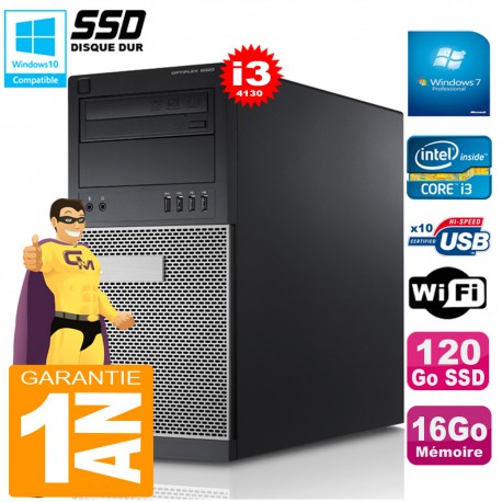 PC Tour DELL 9020 Core I3-4130 Ram 16Go Disque 120 Go SSD Graveur DVD Wifi W7