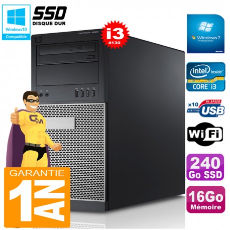 PC Tour DELL 9020 Core I3-4130 Ram 16Go Disque 240 Go SSD Graveur DVD Wifi W7