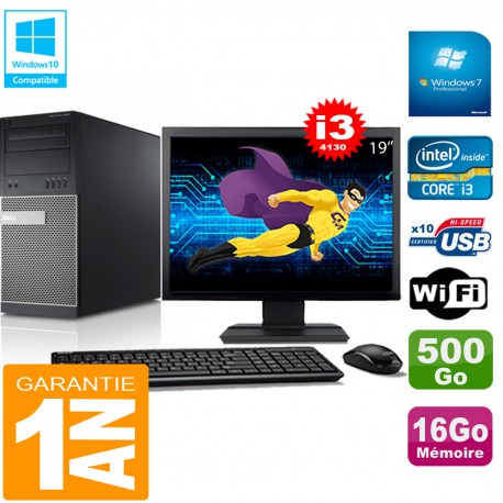 PC Tour DELL 9020 Core I3-4130 Ram 16Go Disque 500 Go Wifi W7 Ecran 19"