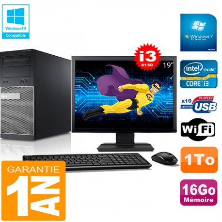 PC Tour DELL 9020 Core I3-4130 Ram 16Go Disque 1 To Wifi W7 Ecran 19"