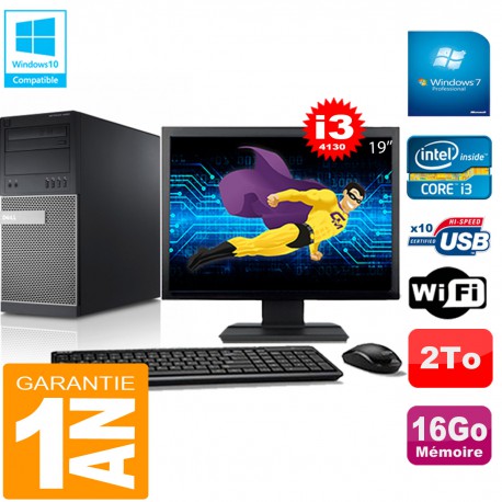 PC Tour DELL 9020 Core I3-4130 Ram 16Go Disque 2 To Wifi W7 Ecran 19"