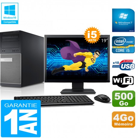 PC Tour DELL 9020 Core I5-4570 Ram 4Go Disque 500 Go Wifi W7 Ecran 19"