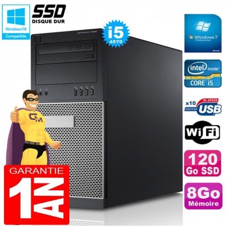 PC Tour DELL 9020 Core I5-4570 Ram 8Go Disque 120 Go SSD Graveur DVD Wifi W7