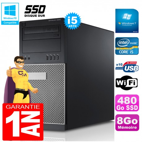 PC Tour DELL 9020 Core I5-4570 Ram 8Go Disque 480 Go SSD Graveur DVD Wifi W7