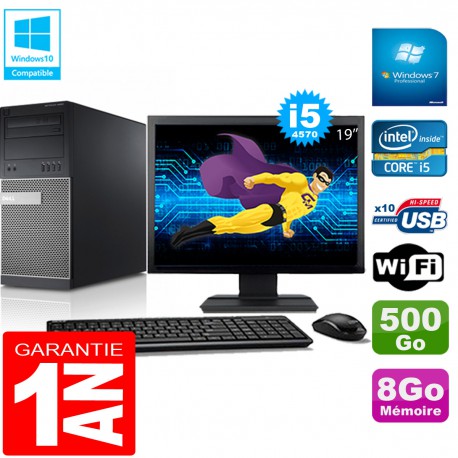 PC Tour DELL 9020 Core I5-4570 Ram 8Go Disque 500 Go Wifi W7 Ecran 19"