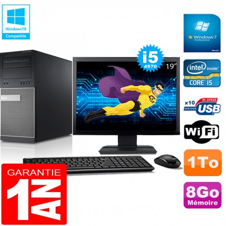 PC Tour DELL 9020 Core I5-4570 Ram 8Go Disque 1 To Wifi W7 Ecran 19"