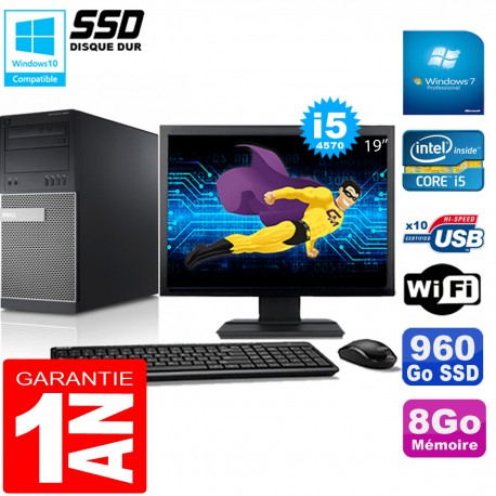 PC Tour DELL 9020 Core I5-4570 Ram 8Go Disque 960 Go SSD Wifi W7 Ecran 19"