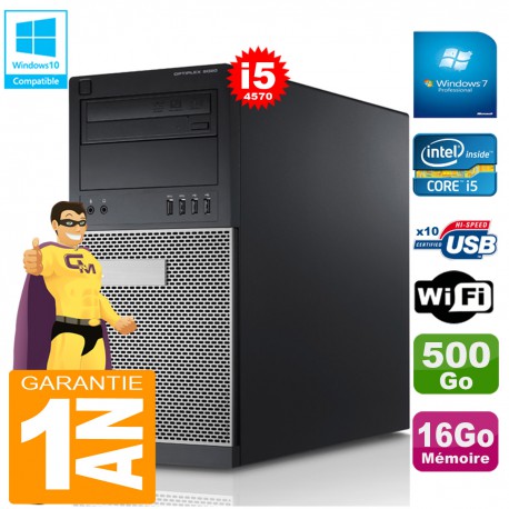 PC Tour DELL 9020 Core I5-4570 Ram 16Go Disque 500 Go Graveur DVD Wifi W7