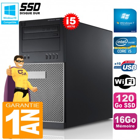 PC Tour DELL 9020 Core I5-4570 Ram 16Go Disque 120 Go SSD Graveur DVD Wifi W7