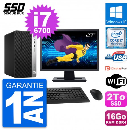 PC Tour HP ProDesk 400 G4 MT Ecran 27" i7-6700 RAM 16Go SSD 2To Windows 10 Wifi