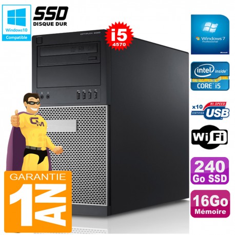 PC Tour DELL 9020 Core I5-4570 Ram 16Go Disque 240 Go SSD Graveur DVD Wifi W7