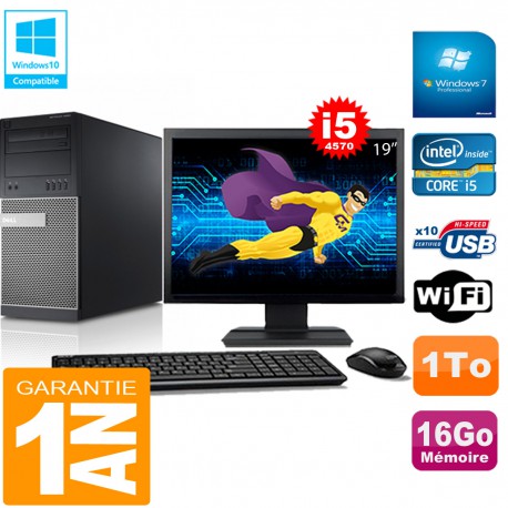 PC Tour DELL 9020 Core I5-4570 Ram 16Go Disque 1 To Wifi W7 Ecran 19"