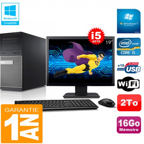 PC Tour DELL 9020 Core I5-4570 Ram 16Go Disque 2 To Wifi W7 Ecran 19"