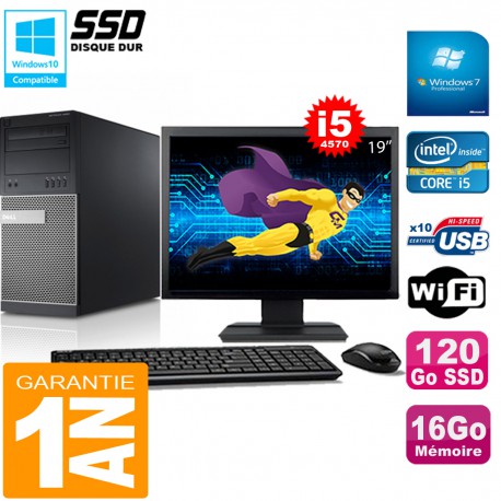 PC Tour DELL 9020 Core I5-4570 Ram 16Go Disque 120 Go SSD Wifi W7 Ecran 19"