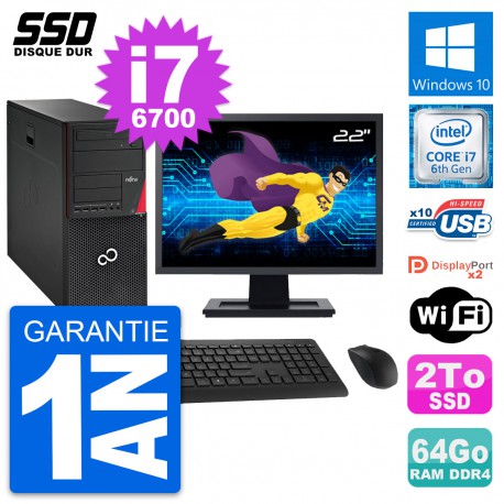 PC Tour Fujitsu Esprimo P756 Ecran 22" i7-6700 RAM 64Go SSD 2To Windows 10 Wifi