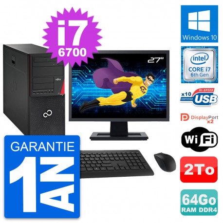 PC Tour Fujitsu P756 Ecran 27" Intel i7-6700 RAM 64Go Disque 2To Windows 10 Wifi
