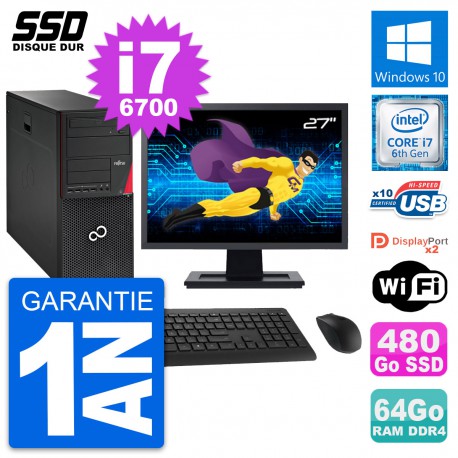 PC Tour Fujitsu P756 Ecran 27" Intel i7-6700 RAM 64Go SSD 480Go Windows 10 Wifi