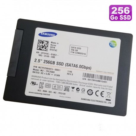 Disque Dur SSD 2.5" 256Go Samsung MZ-7PC256D 0T5YVC SATA III 6.0Gbps PC Portable