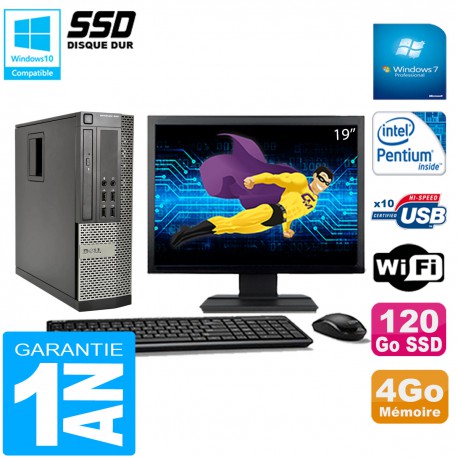 PC DELL 990 SFF Intel G840 Ram 4Go Disque 120Go SSD Graveur Wifi W7 Ecran 19"