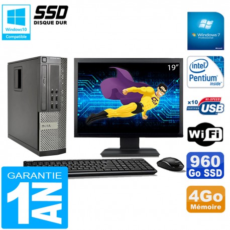 PC DELL 990 SFF Intel G840 Ram 4Go Disque 960Go SSD Graveur Wifi W7 Ecran 19"