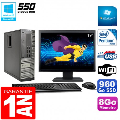 PC DELL 990 SFF Intel G840 Ram 8Go Disque 960Go SSD Graveur Wifi W7 Ecran 19"