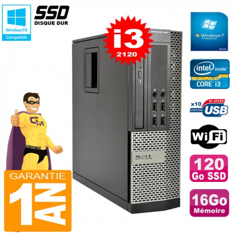 PC DELL 990 SFF Core I3-2120 Ram 16Go Disque 120Go SSD Graveur Wifi W7